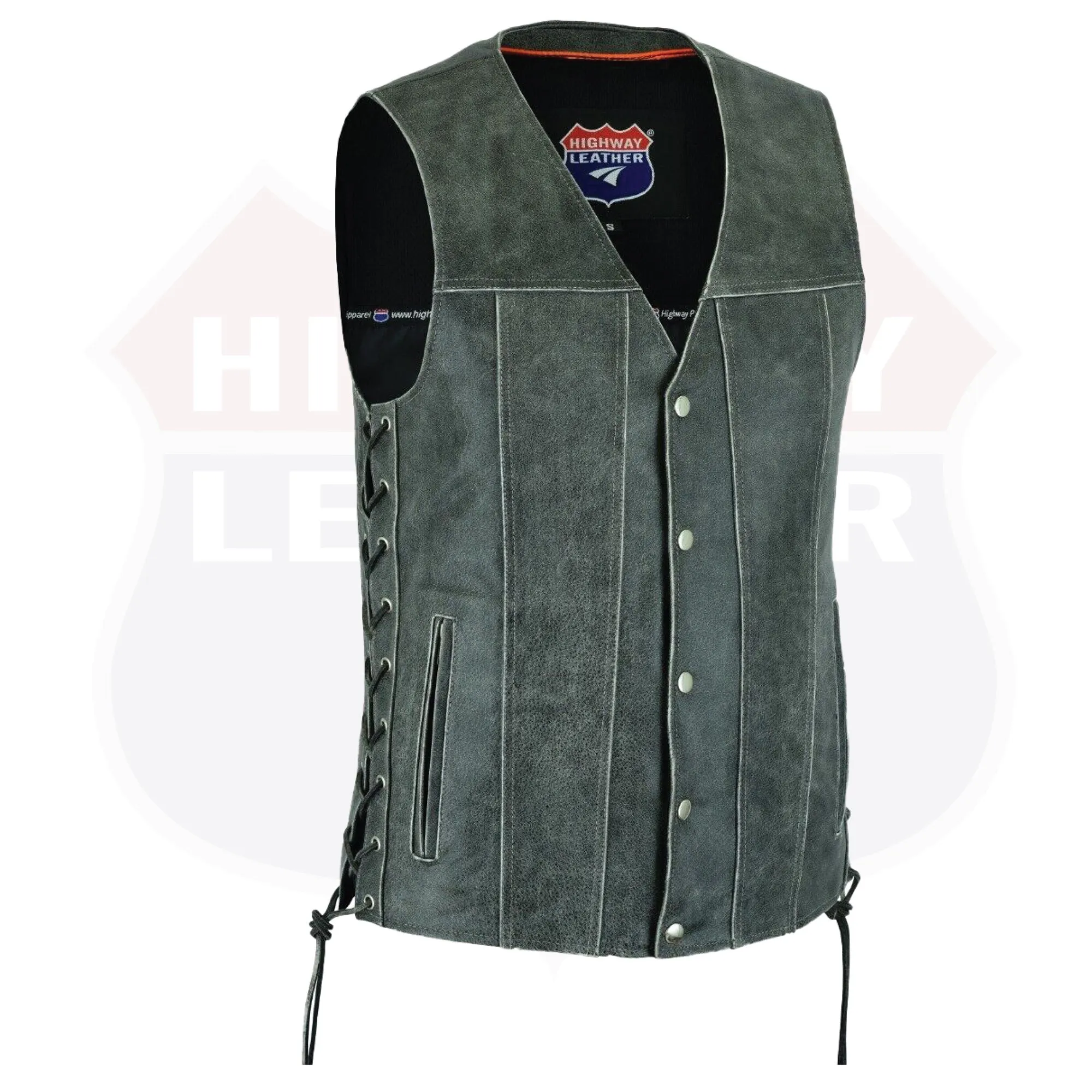 GRAY Straight bottom Gun pocket leather vest
