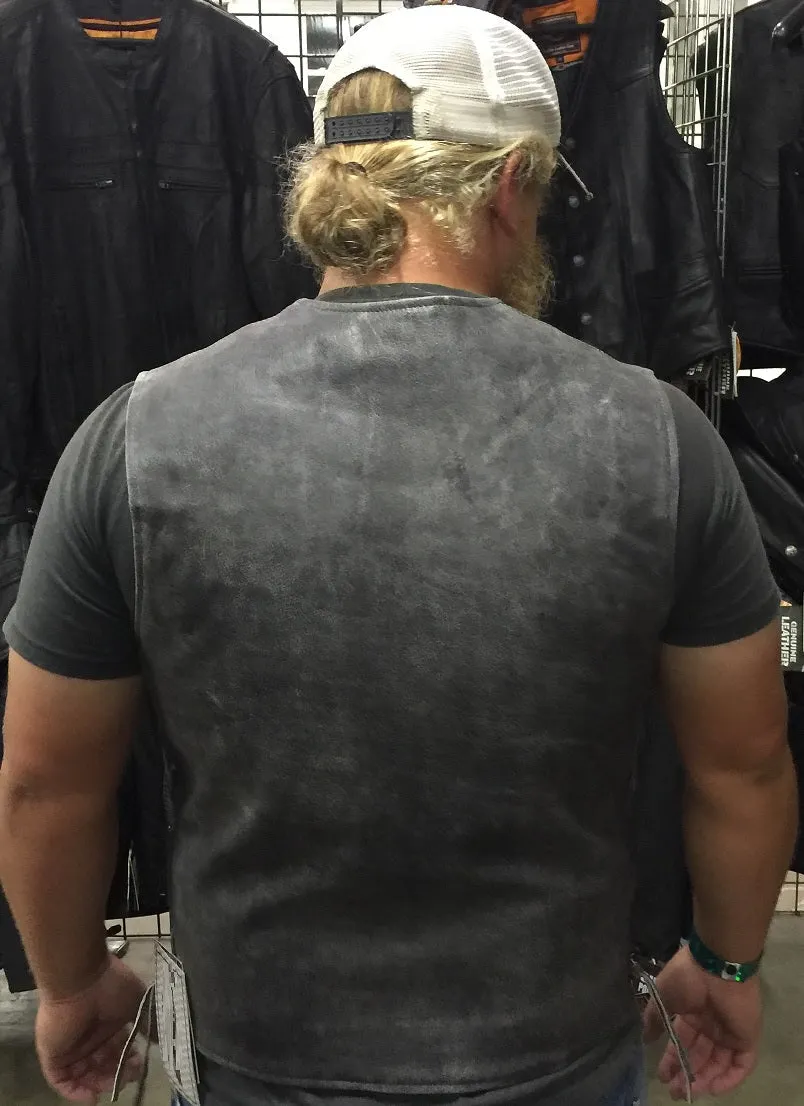 GRAY Straight bottom Gun pocket leather vest