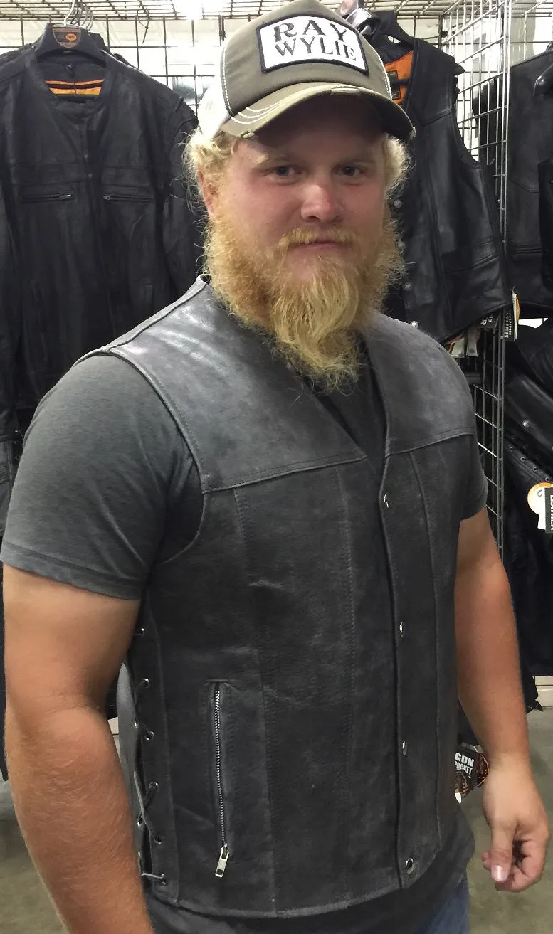 GRAY Straight bottom Gun pocket leather vest
