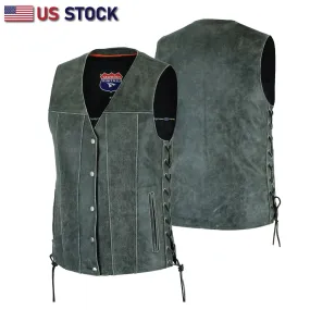 GRAY Straight bottom Gun pocket leather vest