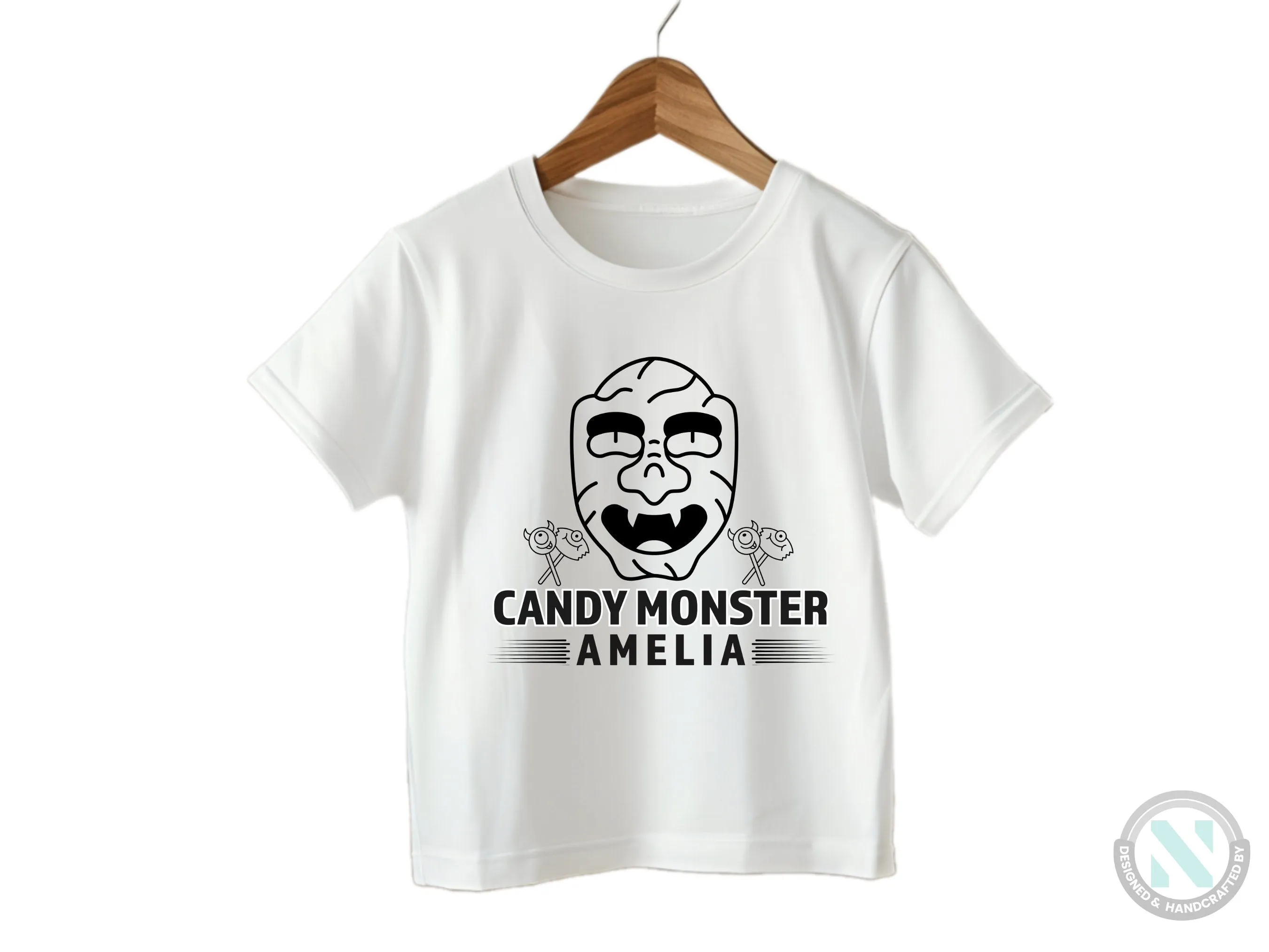 Halloween Personalize Baby Girl Name Bodysuit With Candy Monster