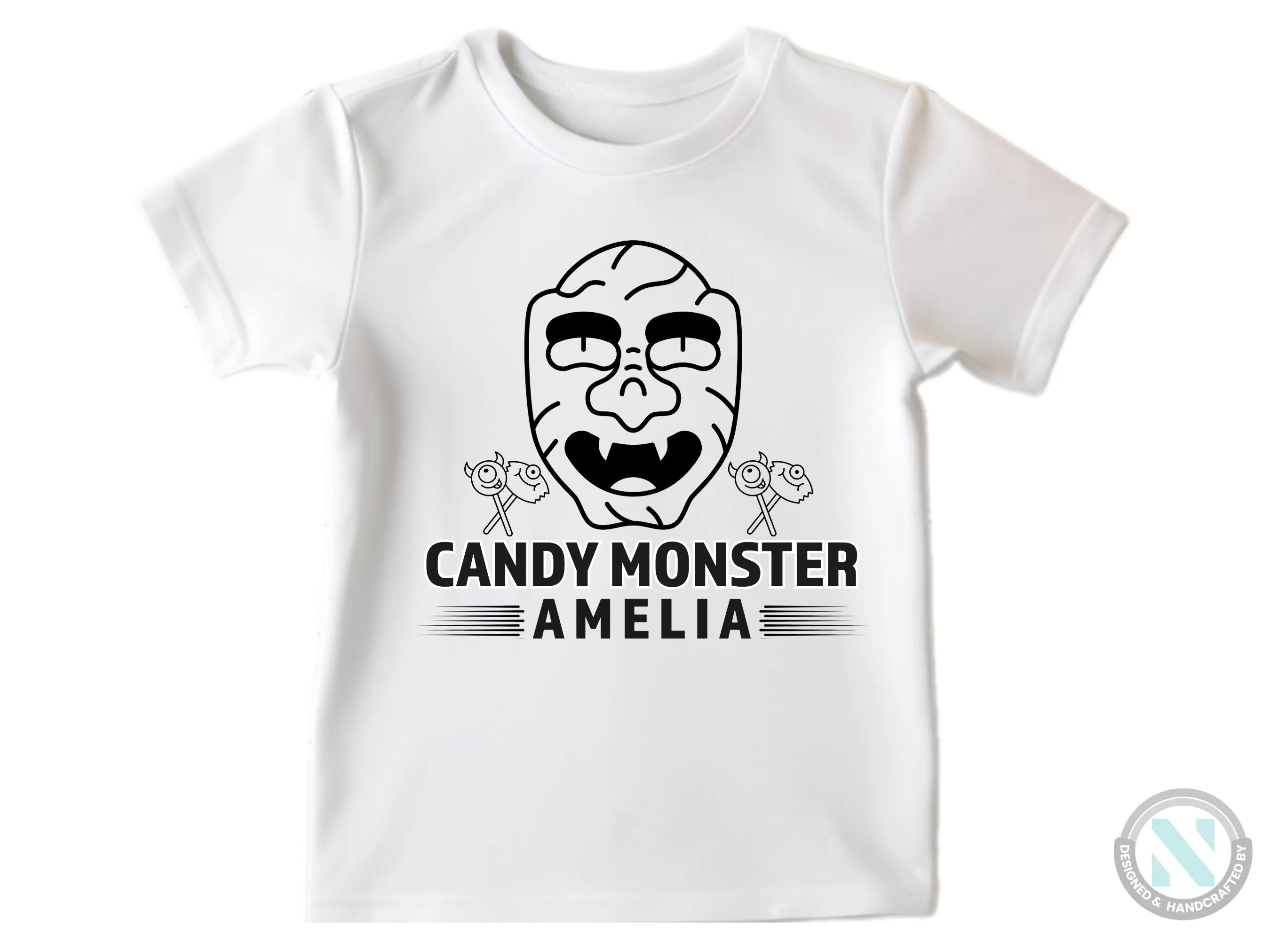 Halloween Personalize Baby Girl Name Bodysuit With Candy Monster