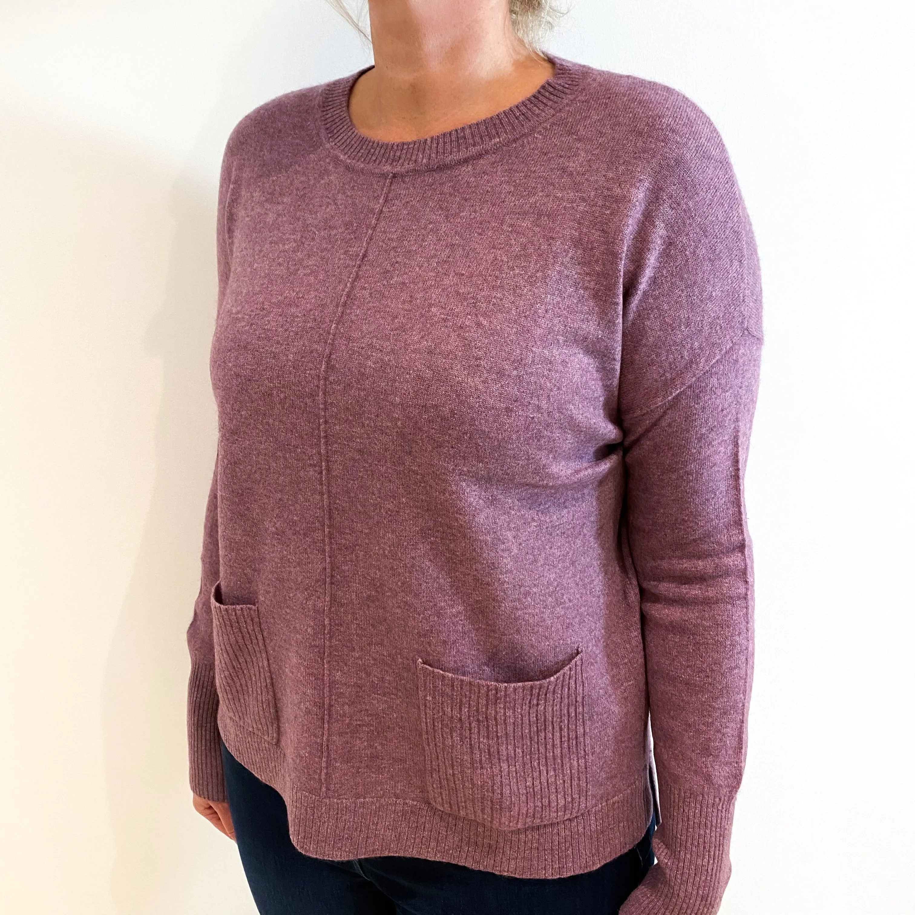 Heather Purple Slouchy Cashmere Crew Neck Jumper Large