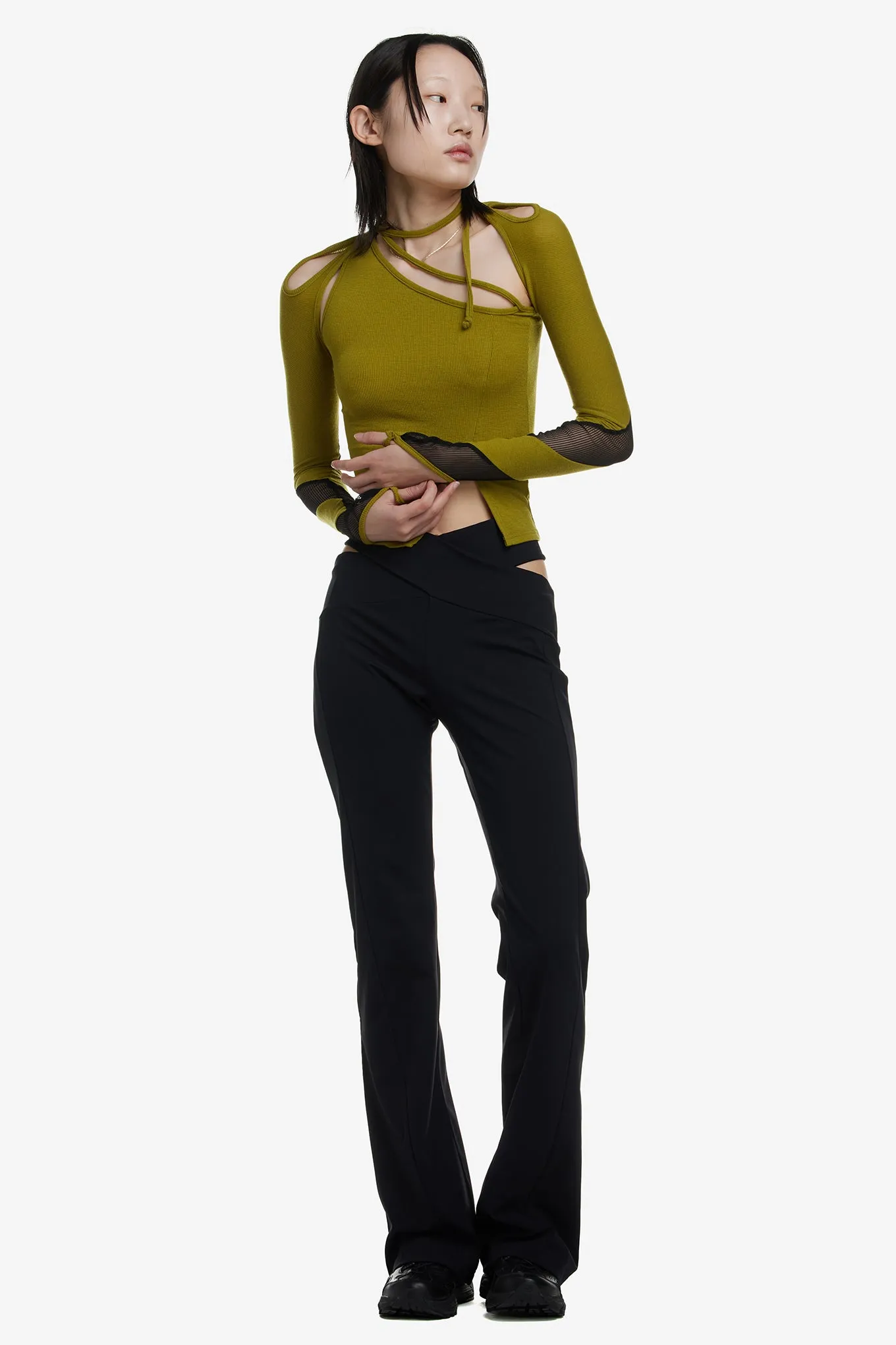 HIGH WAIST SPANDEX BELT TROUSERS