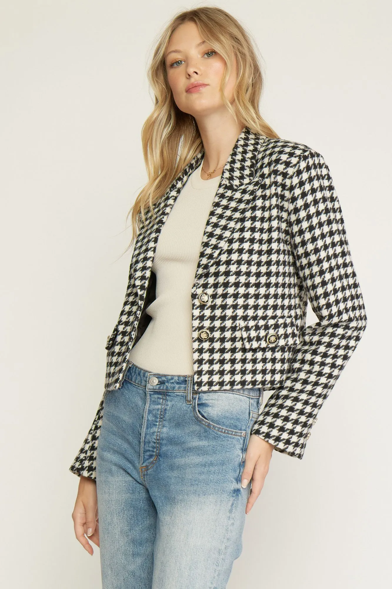Houndstooth cropped blazer