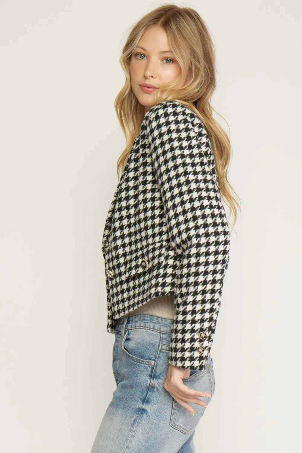 Houndstooth cropped blazer