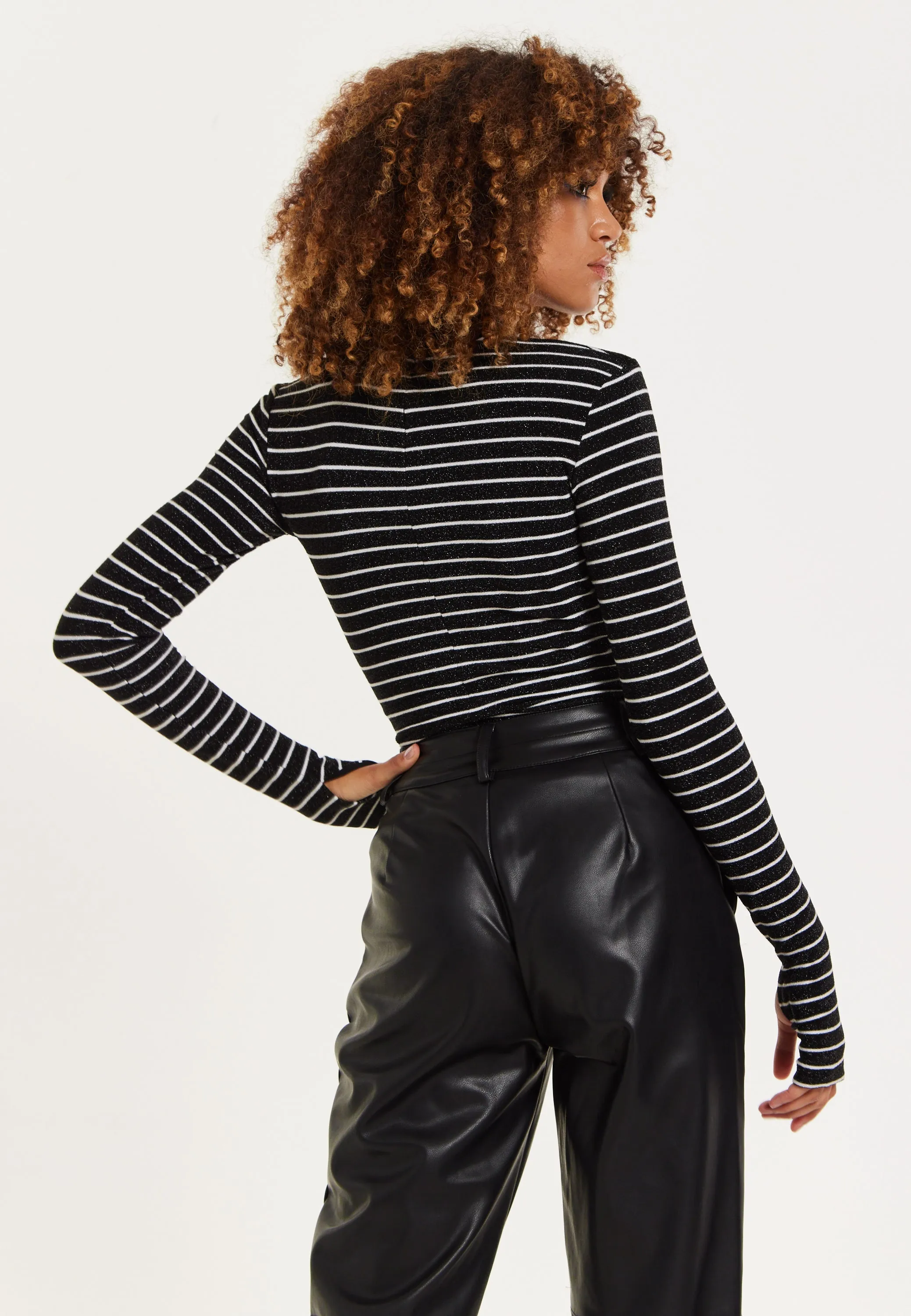 House of Holland Midnight Sparkle Striped Hi Neck Lurex Top