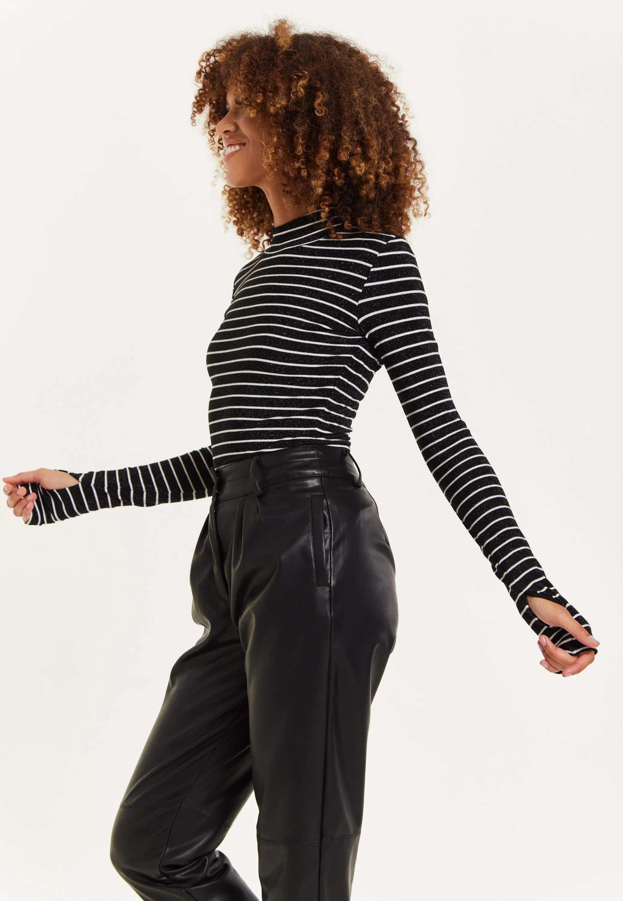 House of Holland Midnight Sparkle Striped Hi Neck Lurex Top