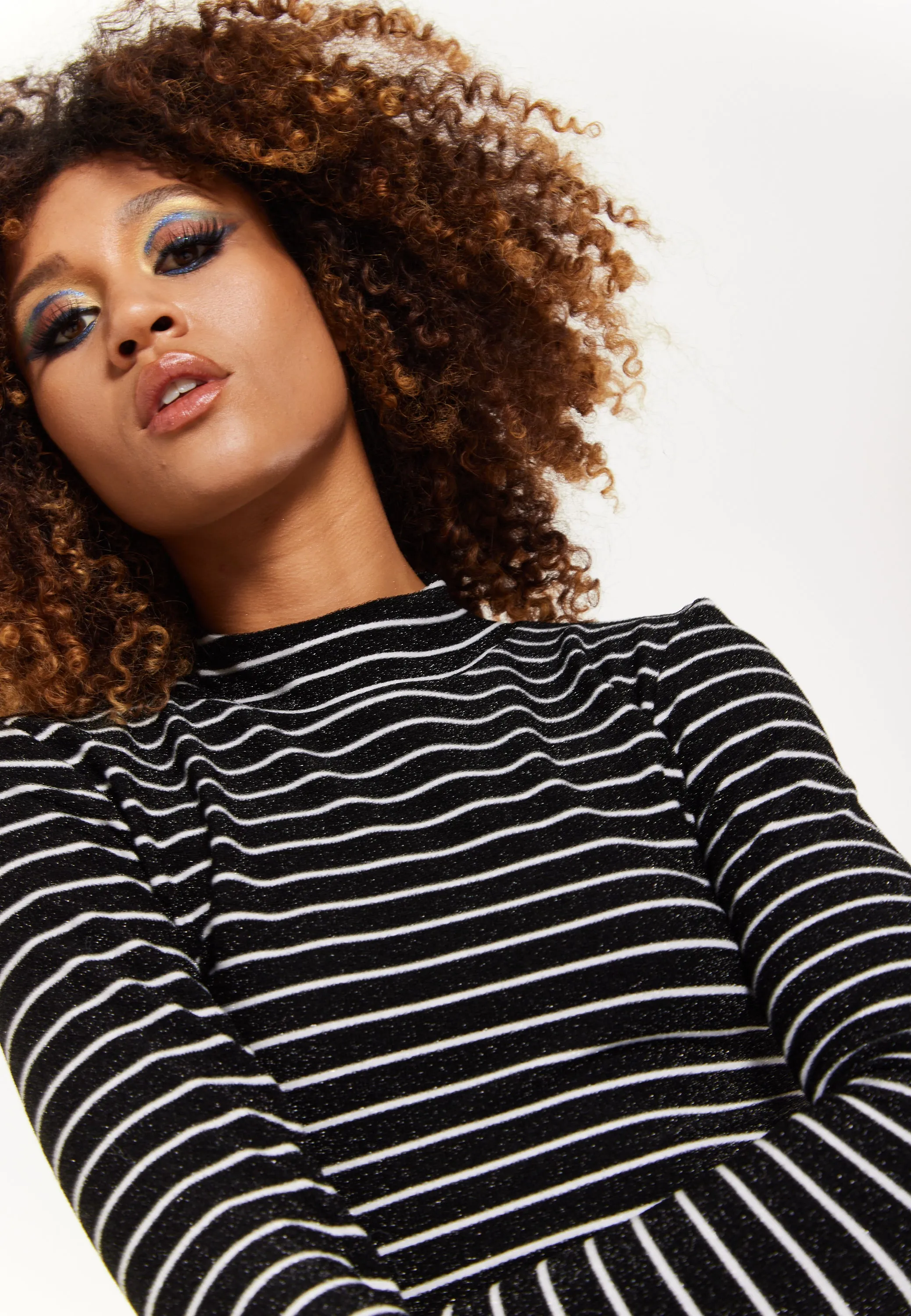 House of Holland Midnight Sparkle Striped Hi Neck Lurex Top