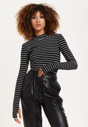 House of Holland Midnight Sparkle Striped Hi Neck Lurex Top