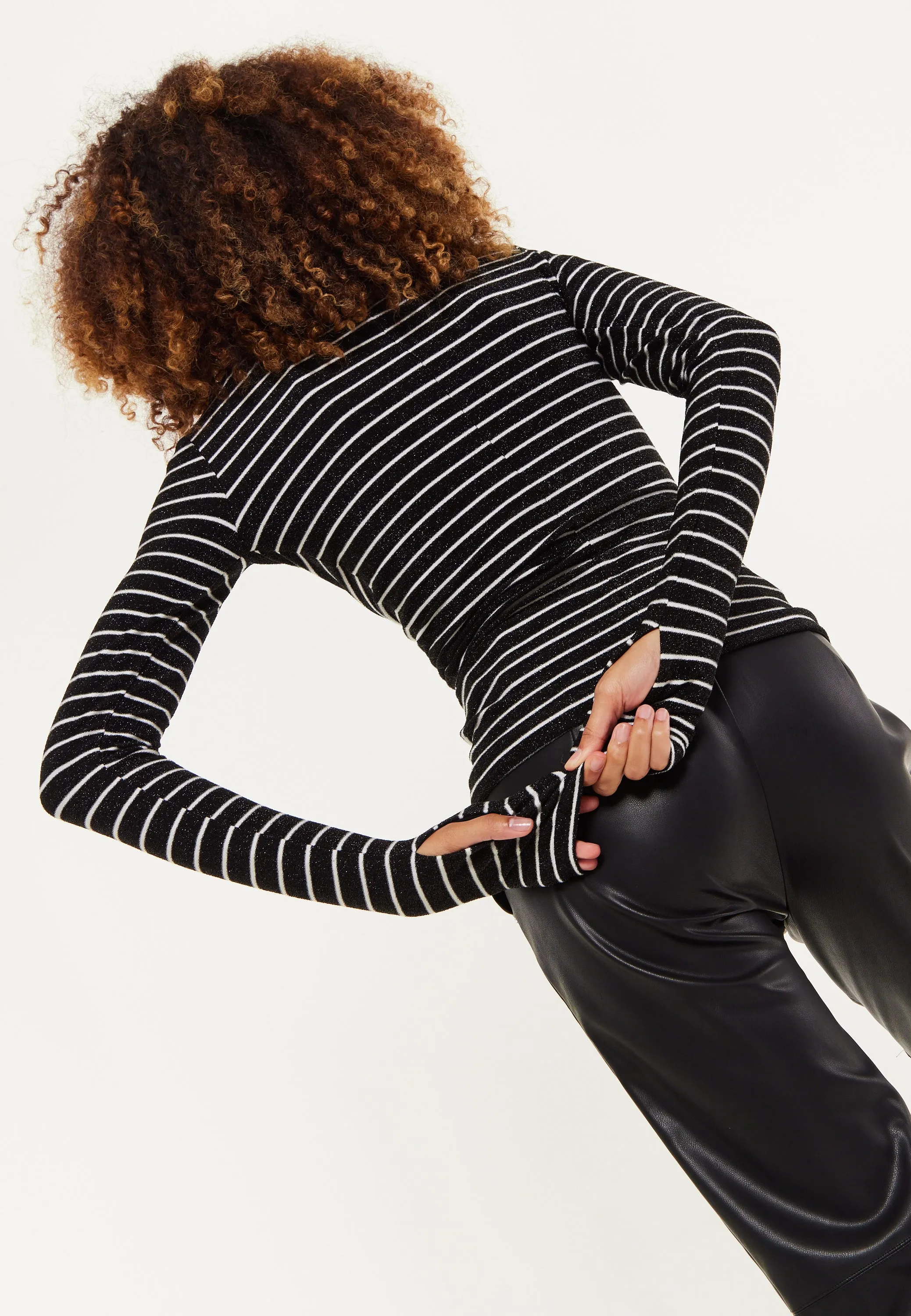 House of Holland Midnight Sparkle Striped Hi Neck Lurex Top