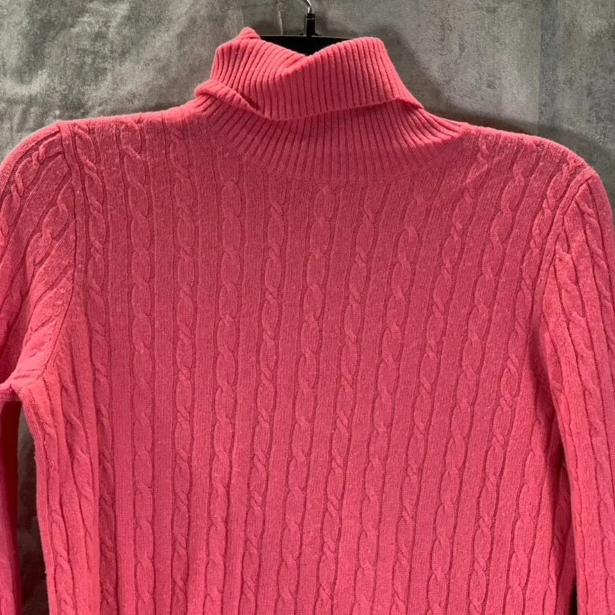 J.CREW Women's Pink Cable Knit Turtleneck Long Sleeve Pullover Sweater SZ S