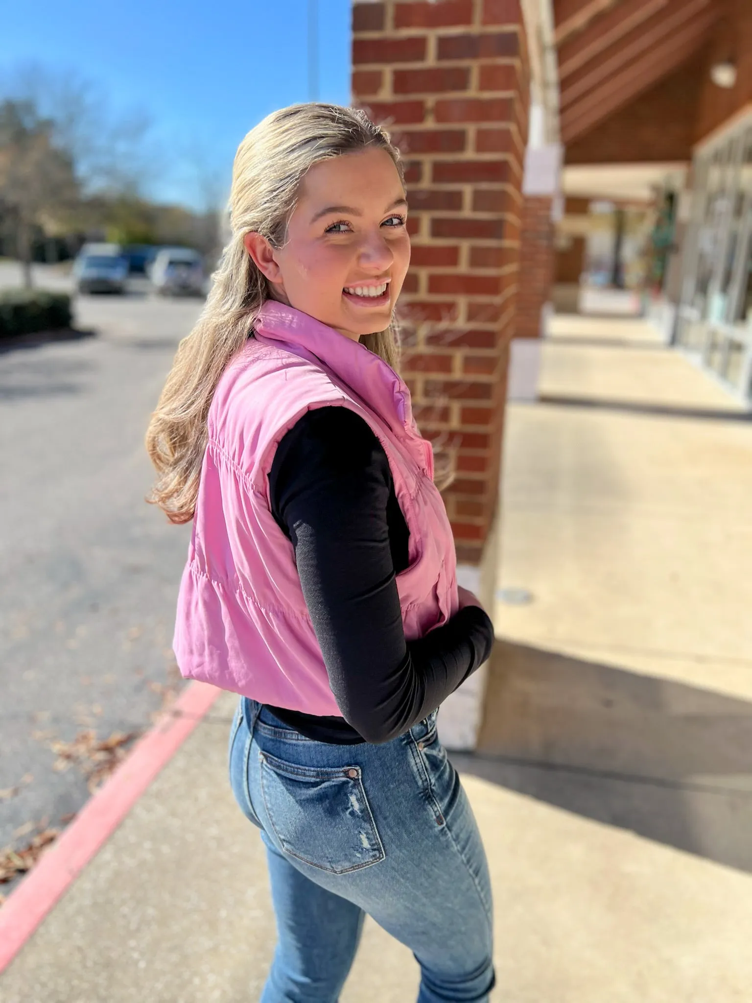 Just One Chance Pink Zip Front Puffer Vest