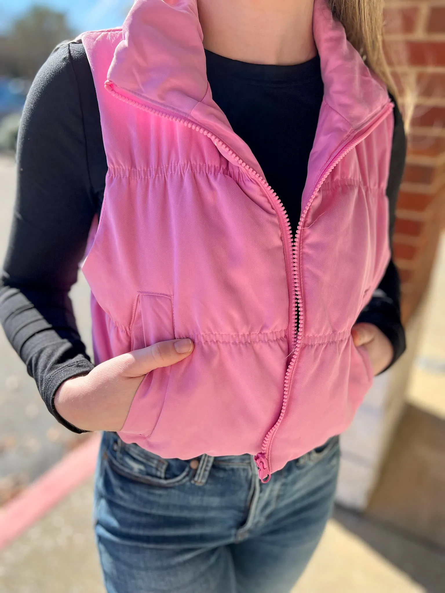 Just One Chance Pink Zip Front Puffer Vest