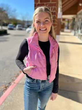 Just One Chance Pink Zip Front Puffer Vest