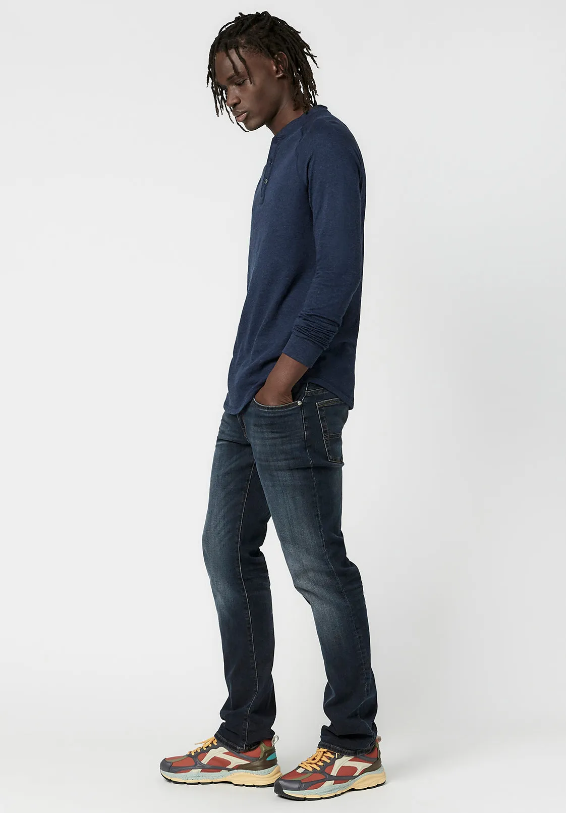 Kariver Henley Long Sleeve Henley in Midnight Blue - BM23368