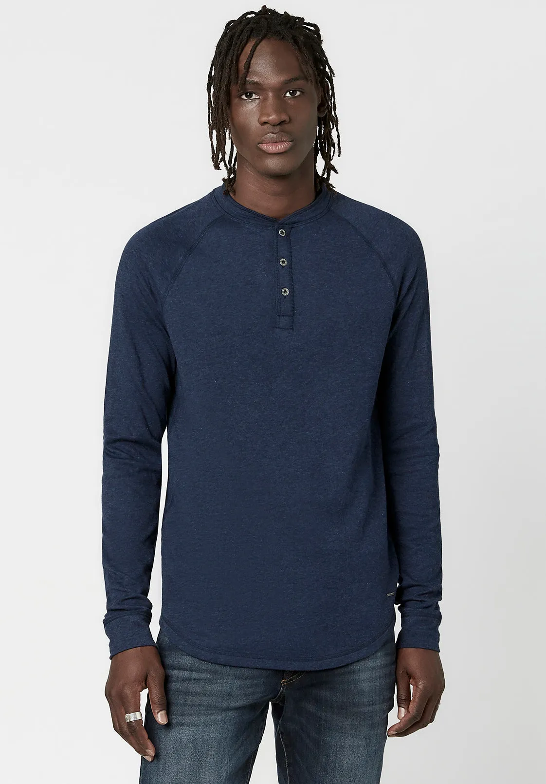 Kariver Henley Long Sleeve Henley in Midnight Blue - BM23368