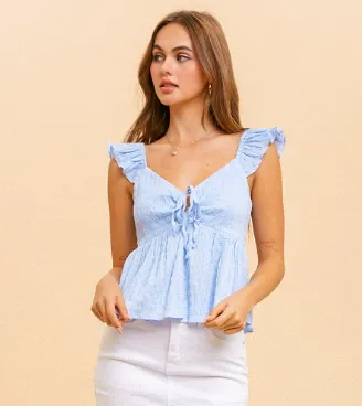 KEYHOLE GINGHAM SMOCKED BACK BABYDOLL TOP