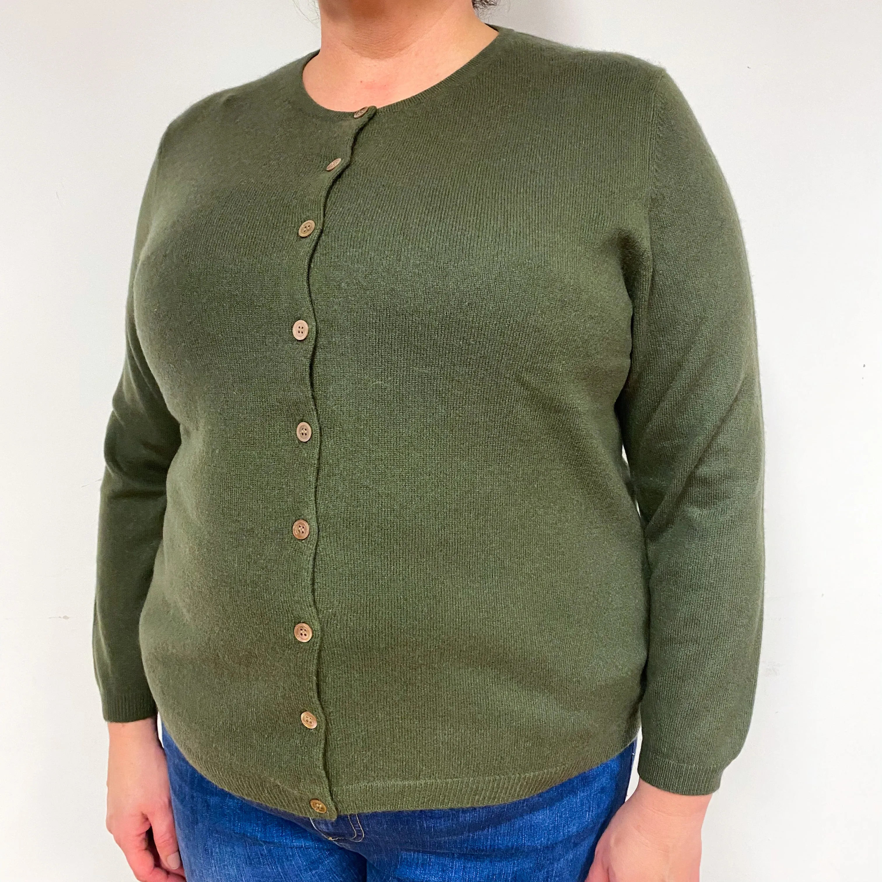 Khaki Green Cashmere Cardigan Extra Large