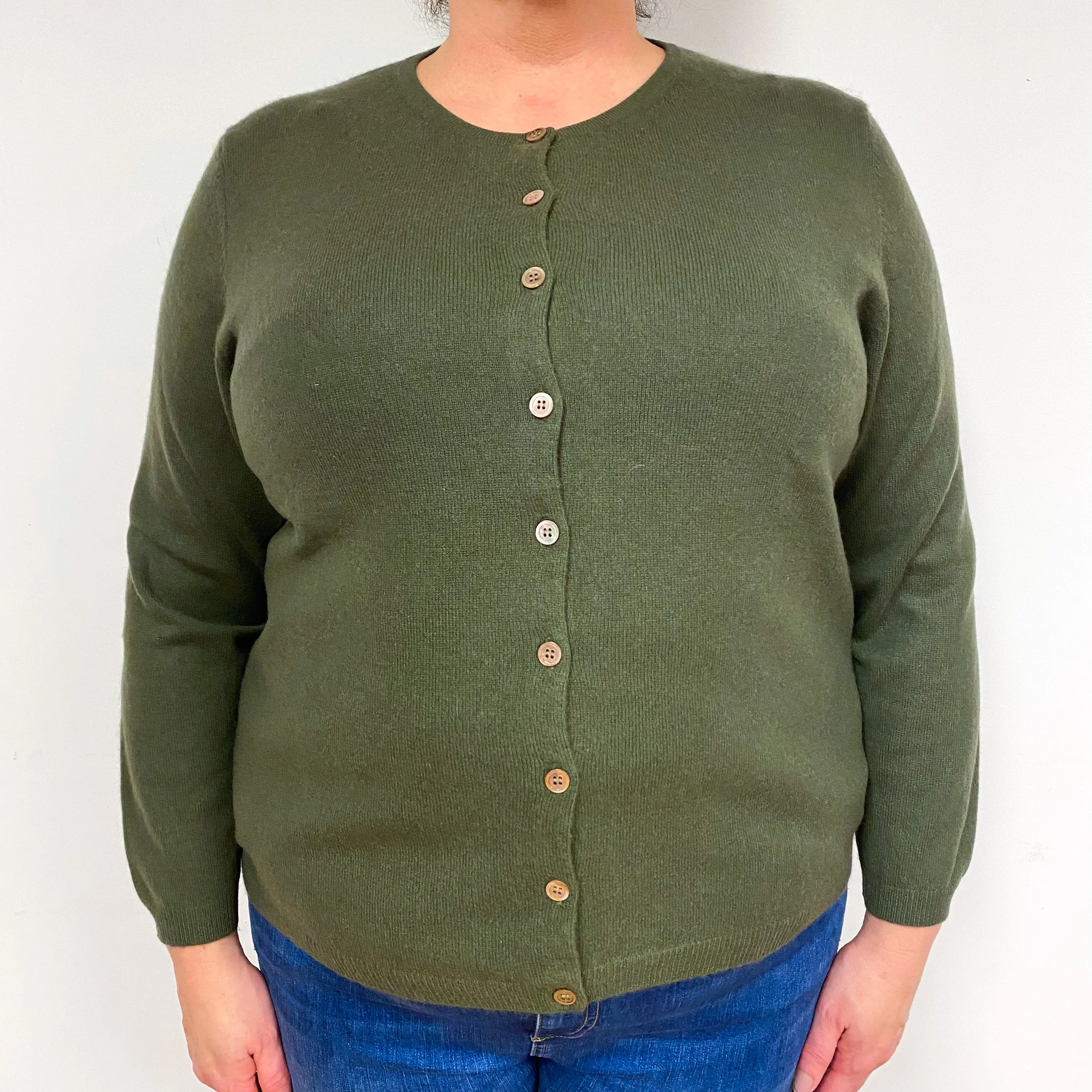 Khaki Green Cashmere Cardigan Extra Large