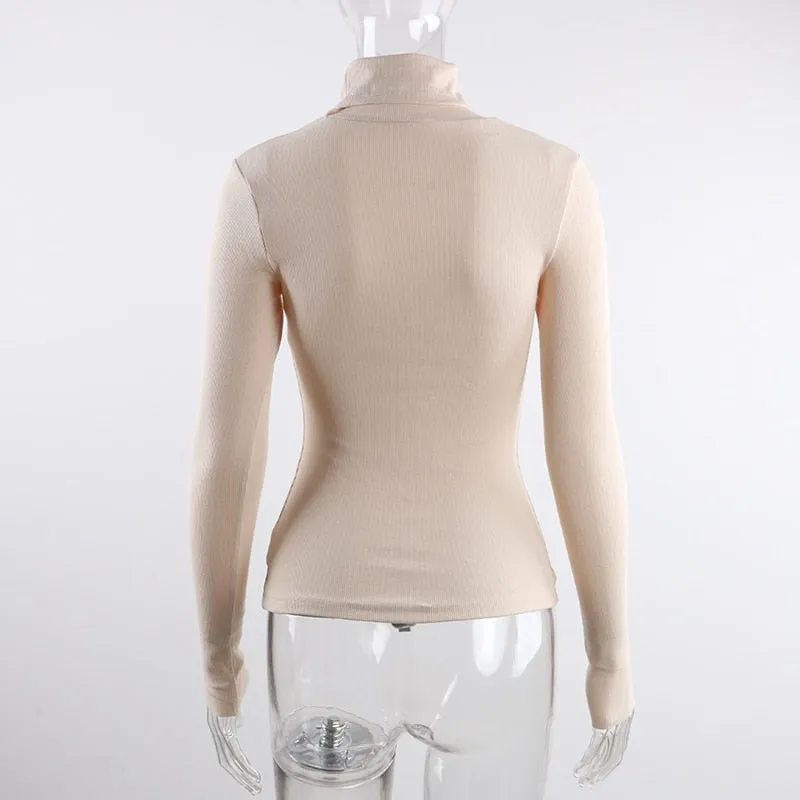 Knitted Turtleneck Hollow-Out Casual Long Sleeve Top