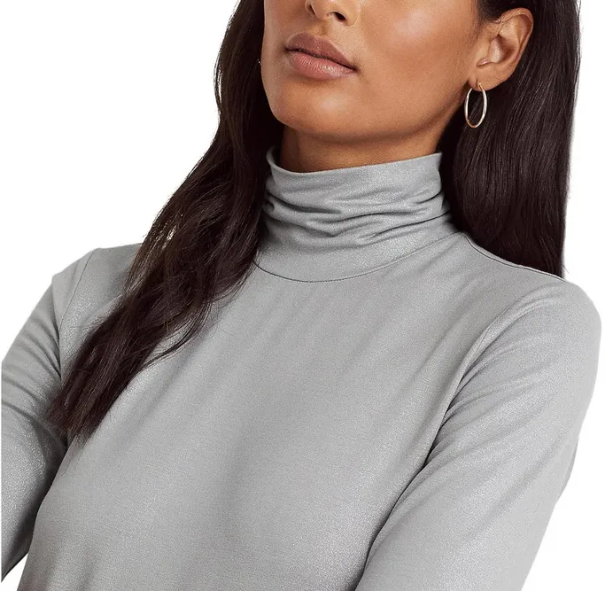LAUREN Ralph Lauren Metallic Stretch Jersey Turtleneck