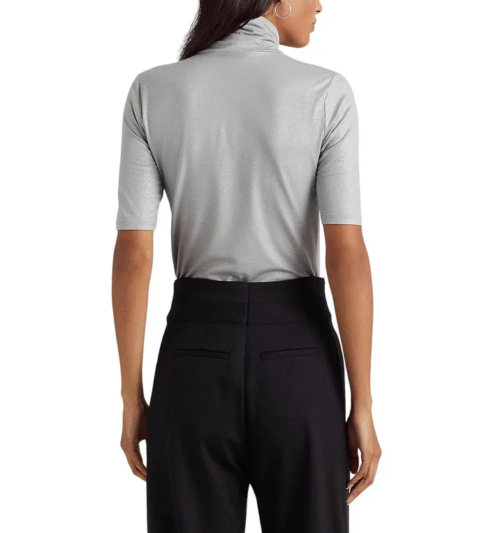 LAUREN Ralph Lauren Metallic Stretch Jersey Turtleneck