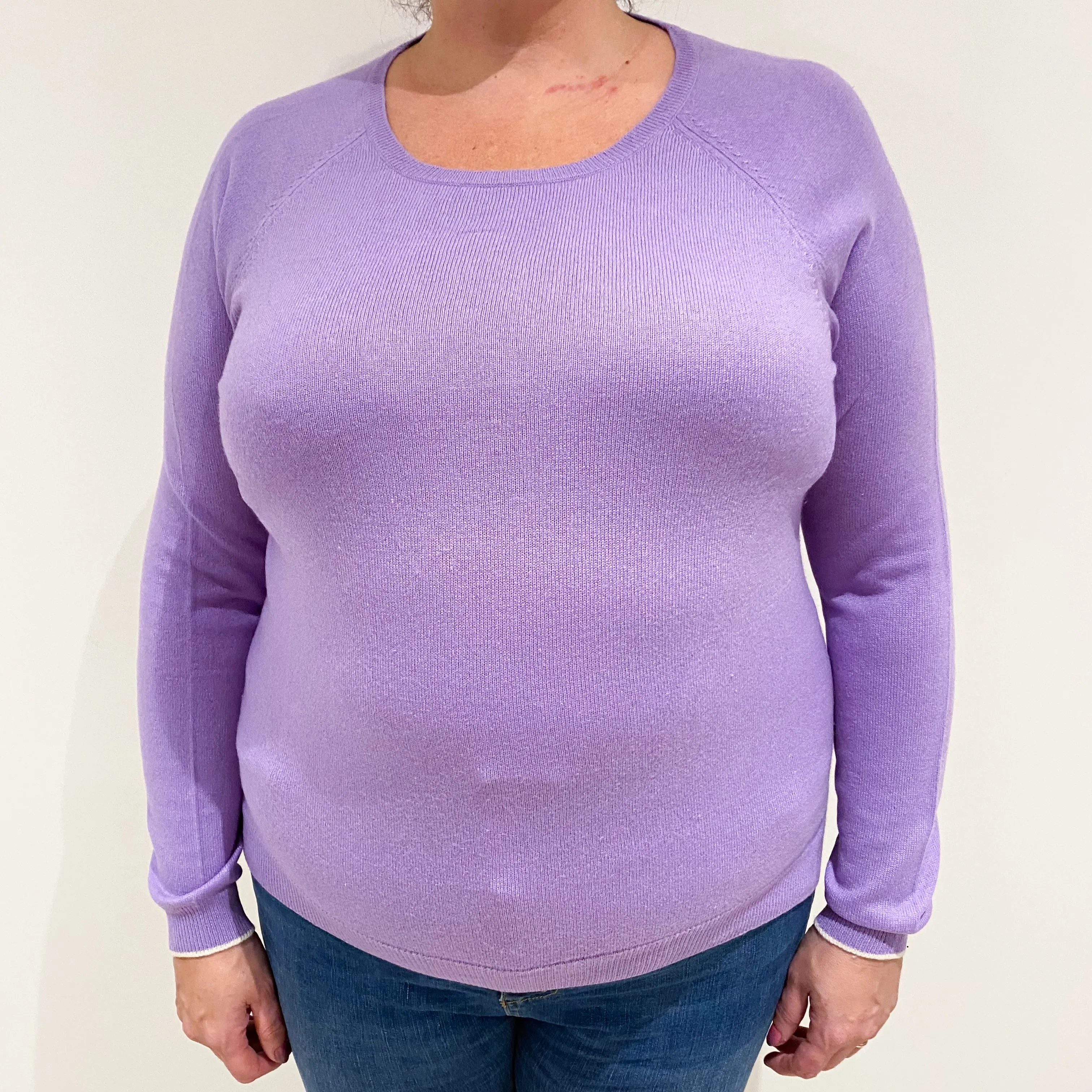 Lavender Purple Cashmere Crew Neck Jumper Extra Large