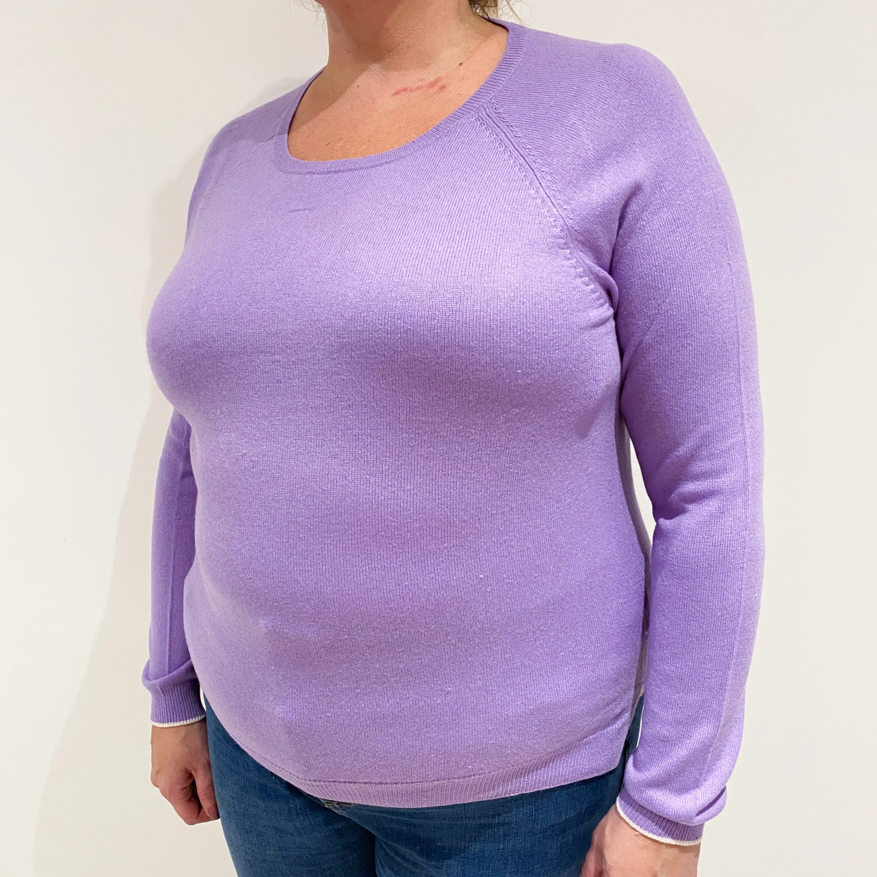 Lavender Purple Cashmere Crew Neck Jumper Extra Large