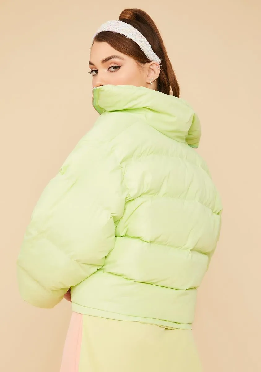 Lime Cuddle Bug Cropped Puffer Jacket