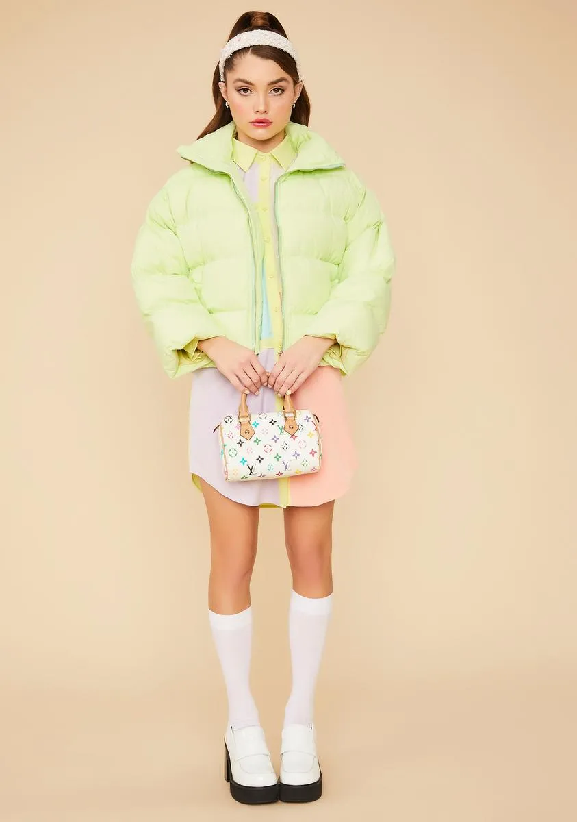 Lime Cuddle Bug Cropped Puffer Jacket