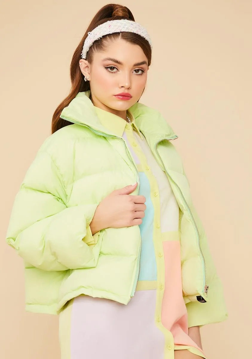 Lime Cuddle Bug Cropped Puffer Jacket