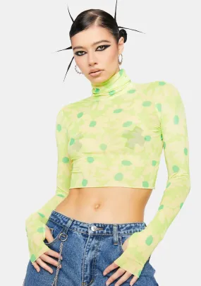 Lime Daisy Micaela Mesh Turtleneck Top