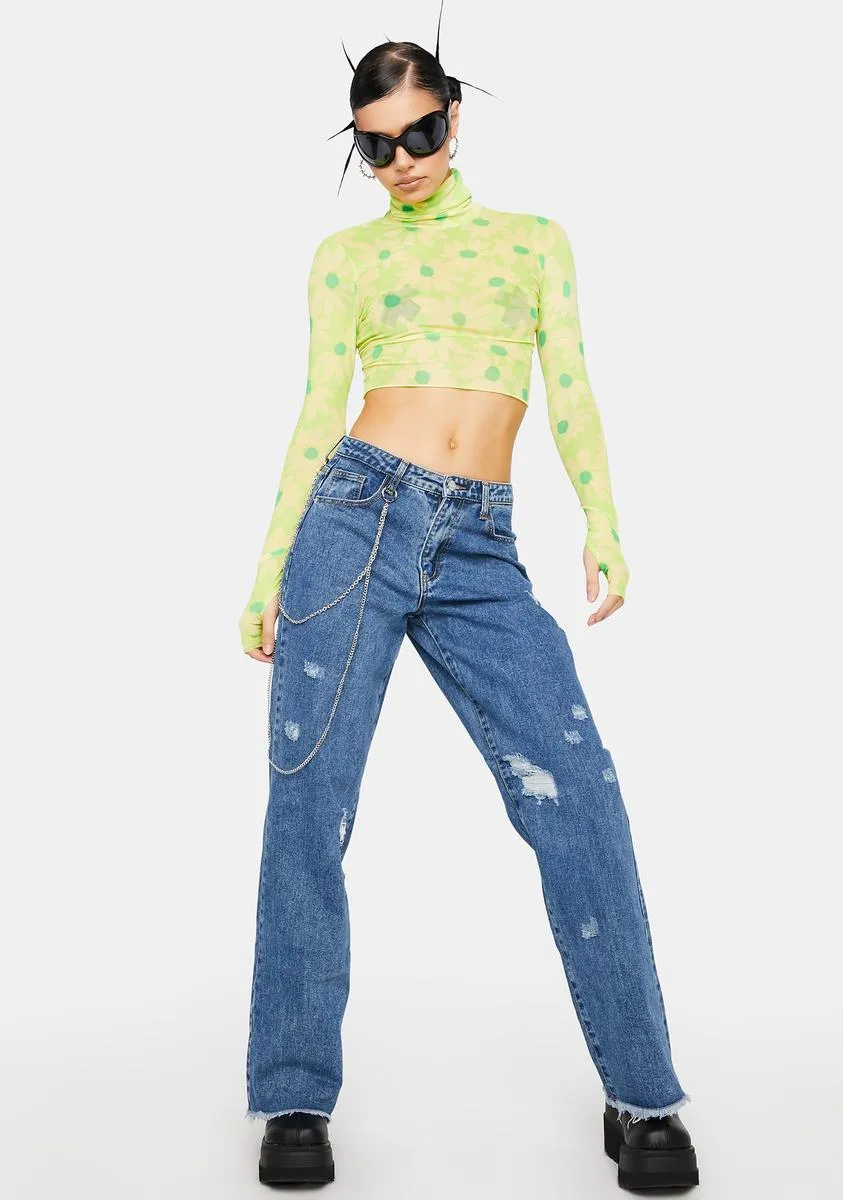 Lime Daisy Micaela Mesh Turtleneck Top