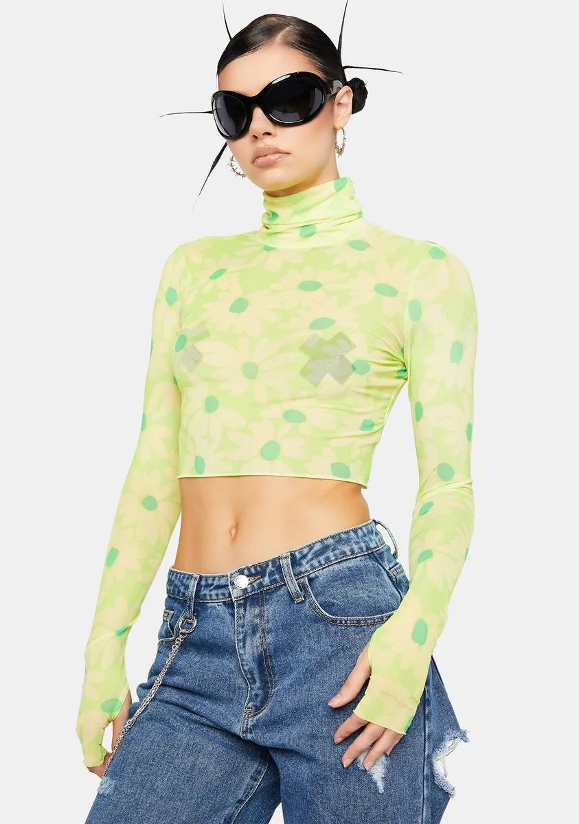 Lime Daisy Micaela Mesh Turtleneck Top