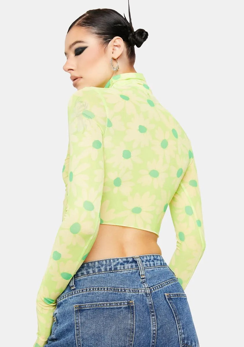 Lime Daisy Micaela Mesh Turtleneck Top