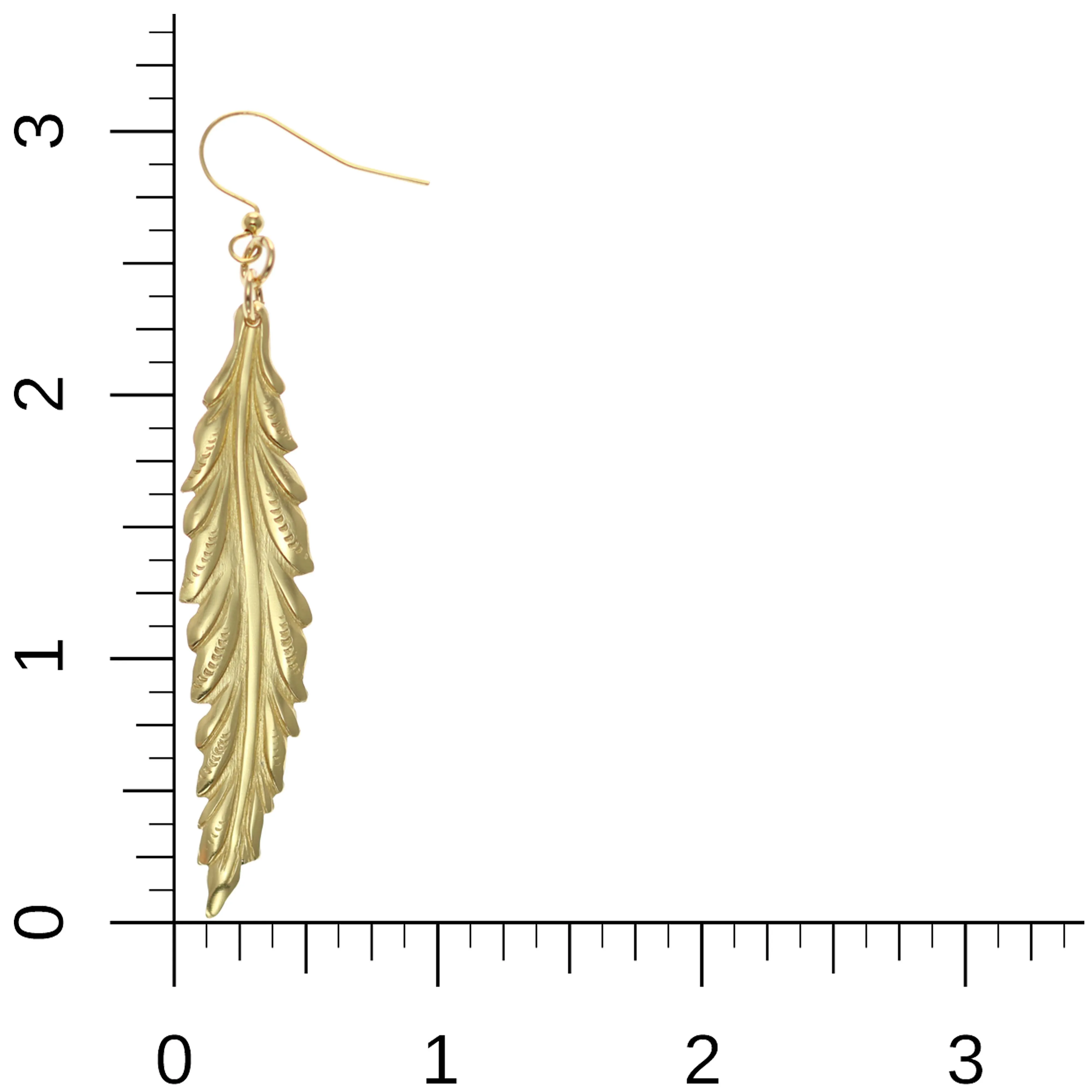 Long Feather Brass Nu Gold Drop Earrings