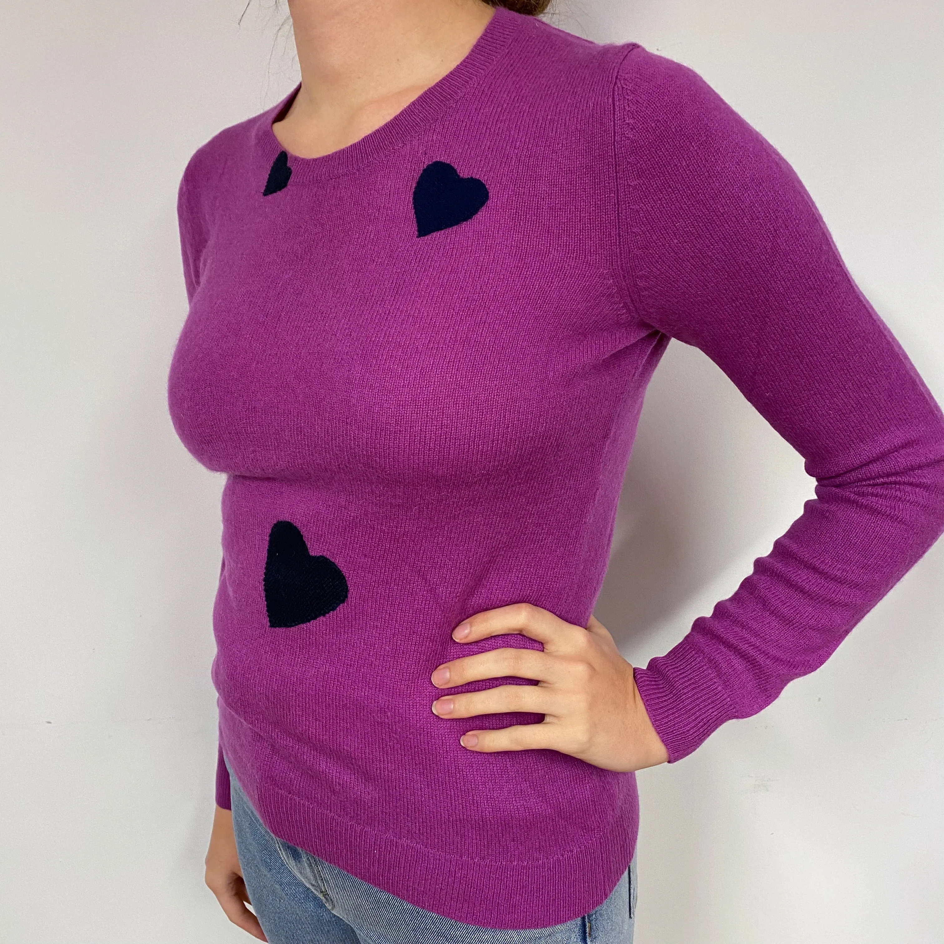 Magenta Purple Cashmere Crew Neck Jumper Small
