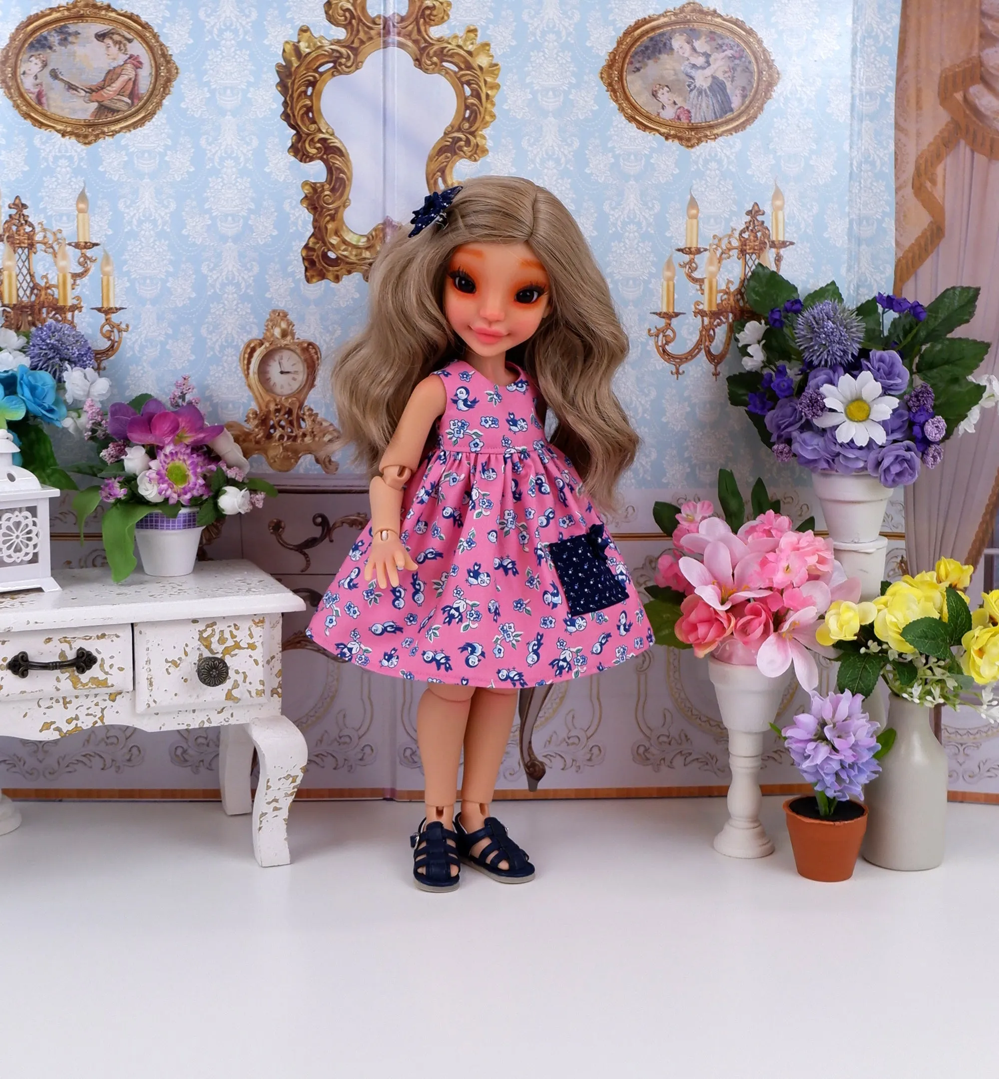 May Bluebird - dress with sandals for Ava BJD doll