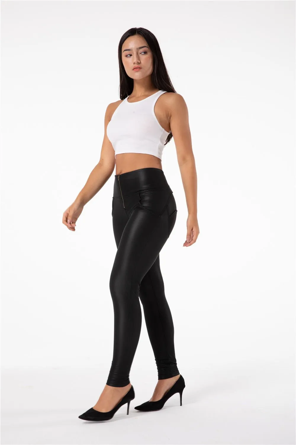 Melody Shaping Pants Black High Waist Faux Leather