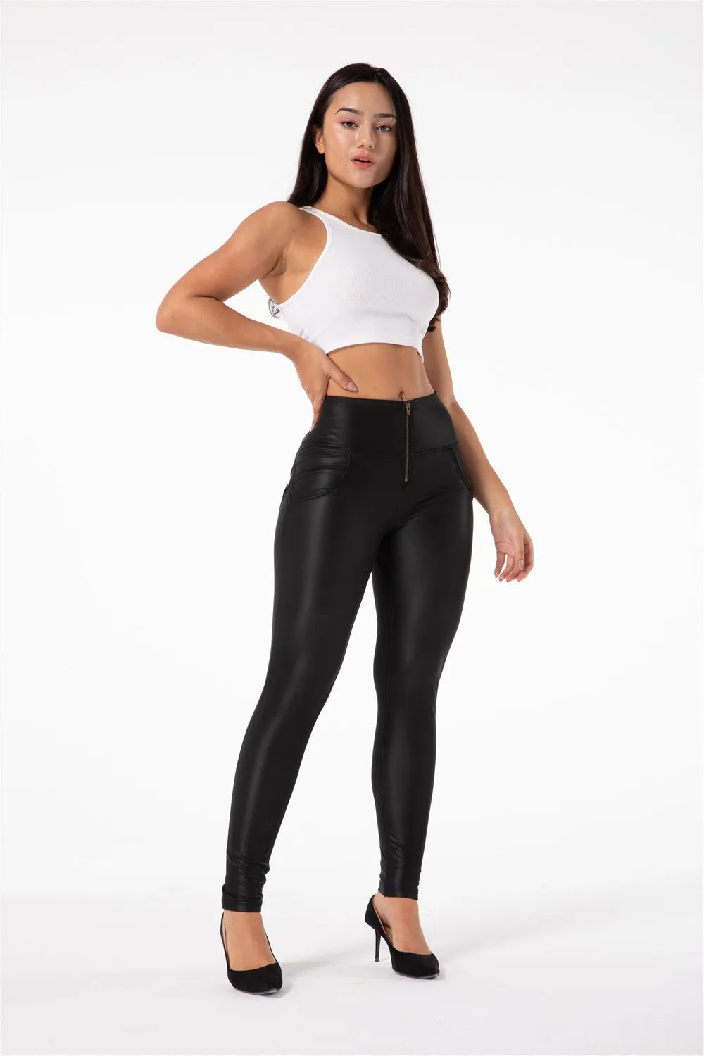 Melody Shaping Pants Black High Waist Faux Leather
