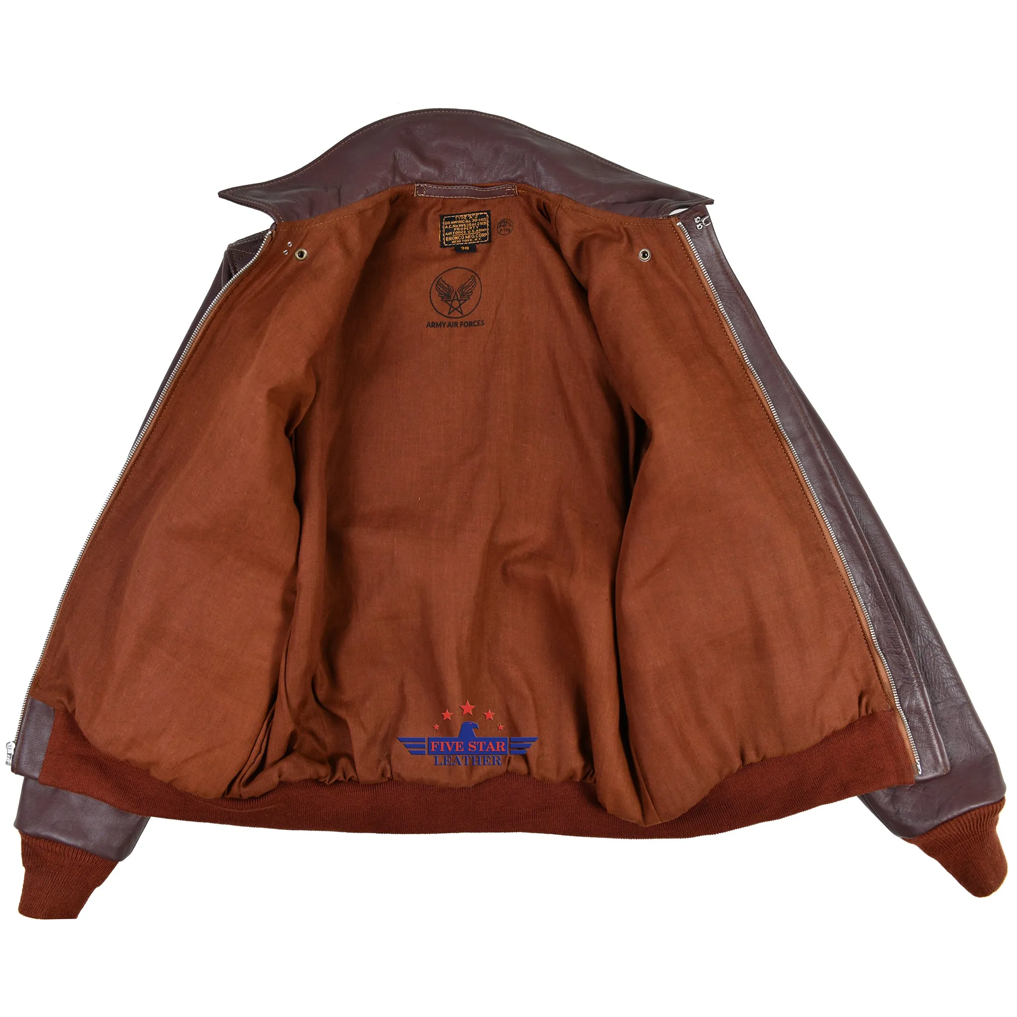 Men Type A2 Repro Bronco Military Flight Real Cowhide Leather Jacket Russet brown