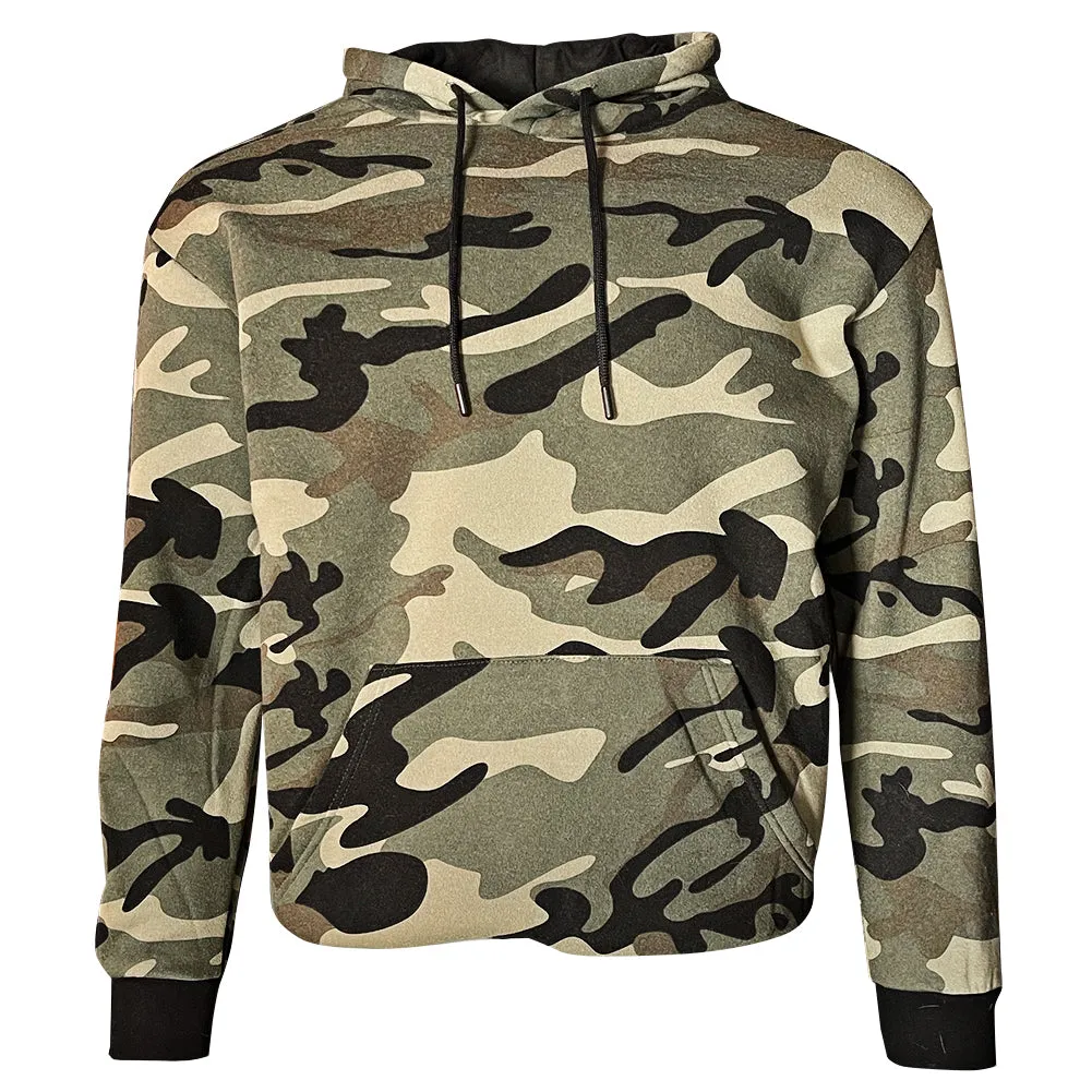 Mens Hoodie Camo Print Soft Athletic Pullover Drawstring Hooded Sweatshirt