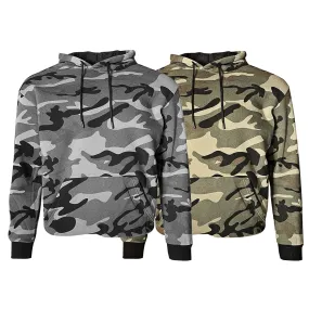 Mens Hoodie Camo Print Soft Athletic Pullover Drawstring Hooded Sweatshirt