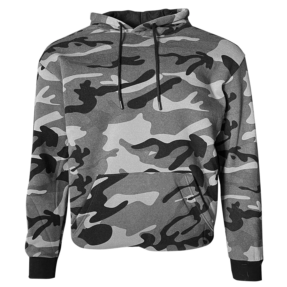 Mens Hoodie Camo Print Soft Athletic Pullover Drawstring Hooded Sweatshirt