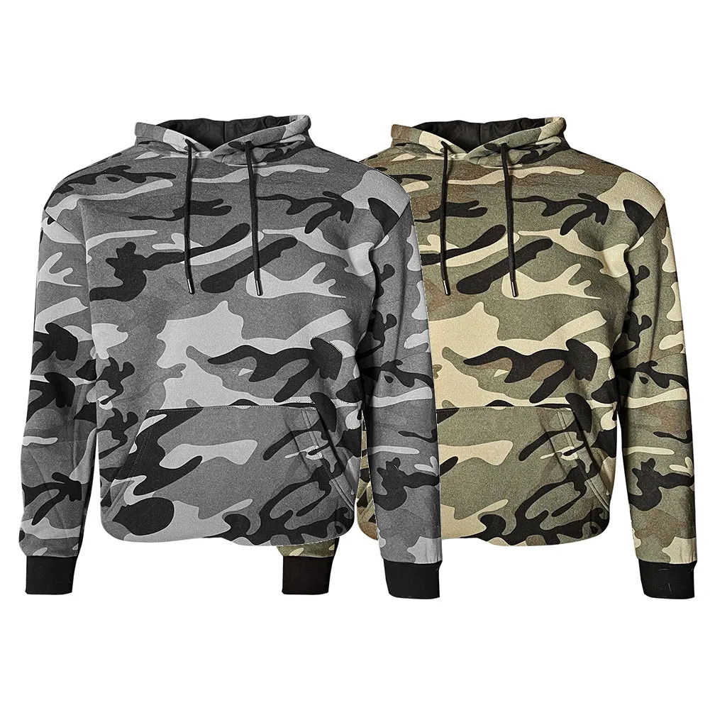 Mens Hoodie Camo Print Soft Athletic Pullover Drawstring Hooded Sweatshirt