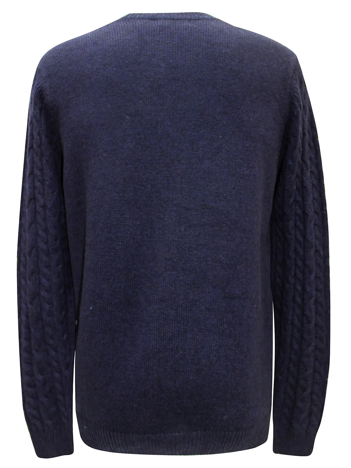 Mens Navy Wool Blend Cable Knit Crew Neck Long Sleeve Jumpers