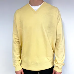Men's Pale Yellow Cashmere V-Neck Jumper Extra Extra Large Tall