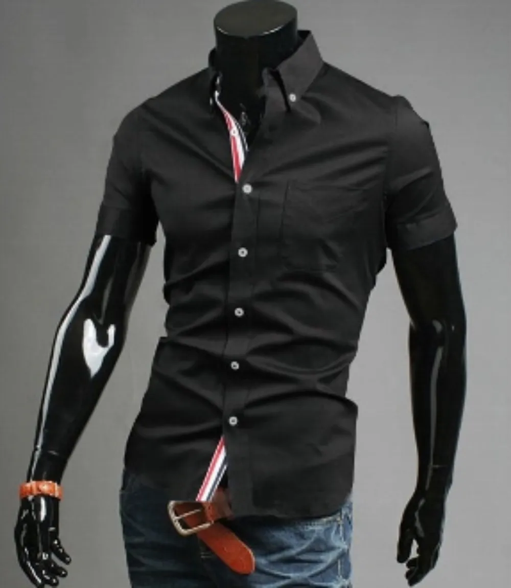 Mens Short Sleeve Shirt with Ribbon Placket
