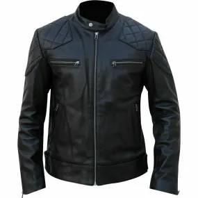Men’s Slim Fit Black Leather Biker Jacket | David Beckham Style
